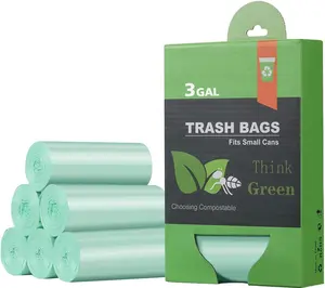 Compostable Small Trash Bags 2.6 Gallon (Pack of 1) Bathroom Waste Basket Can Liners - Mini Compost Trash Bags for Bedrooms, Offices, and Bedrooms
