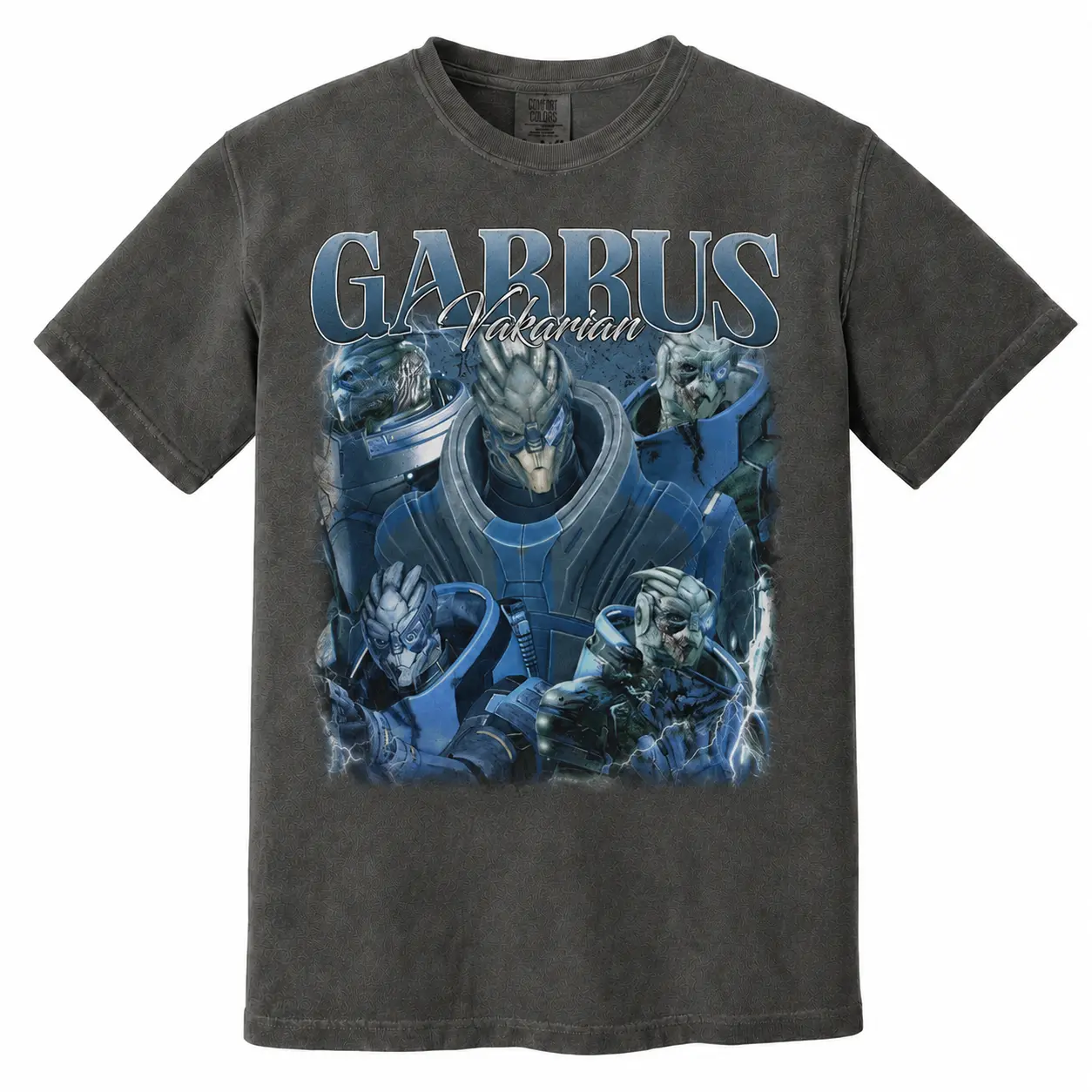 Garrus Vakarian Vintage Mass Effect Comfort Colors T-Shirt - Retro Sci-Fi RPG Character Graphic Tee - Classic Turian Squad Apparel
