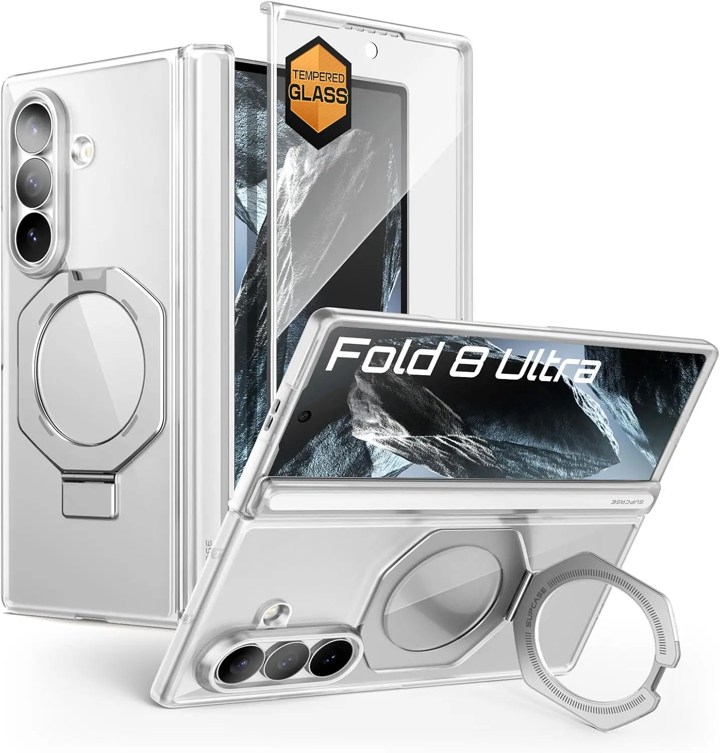 SUPCASE Smartphone Case for Galaxy Z Fold 8 Ultra with Tempered Glass Screen Protector, Built-in Fixed Stand, MagSafe-Compatible, Full-Body Hinge Coverage, Military-Grade Drop Protection, Slim-Fit, Wireless Handheld Devices Landscape Safety Accessory