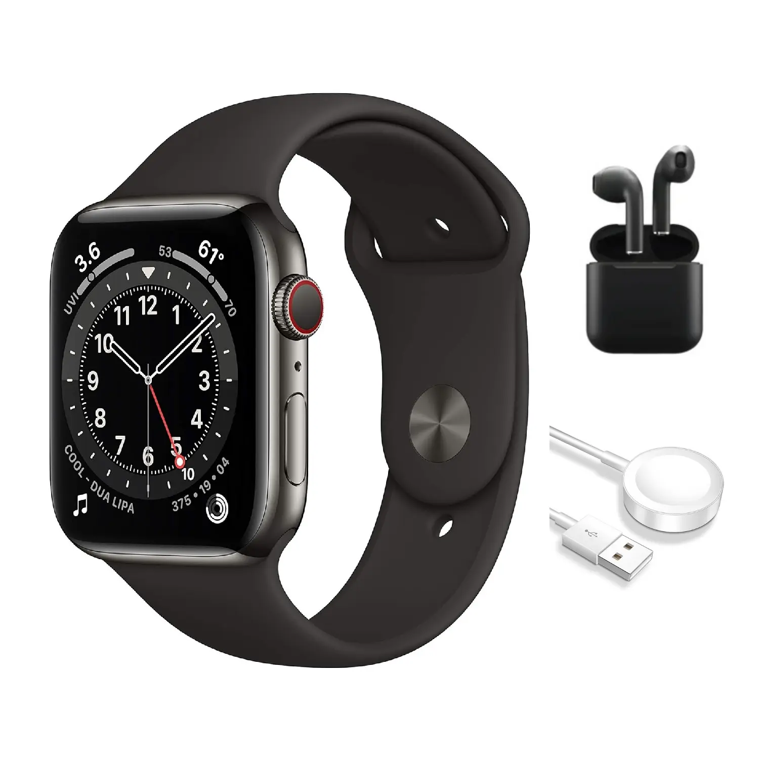 Refurbished Apple Watch Series 6 Stainless Steel (GPS + Cellular) Good Condition with Wireless Earbuds & 1 Year Warranty