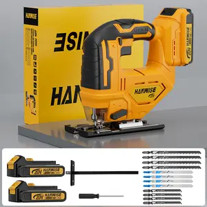 HANWISE wireless hinge saw, 3-speed track, 45 ° oblique cut, LED work light and safety button, tool free blade replacement, suitable for wood metal cutting for curved/straight/oblique/circular cutting, ergonomically designed