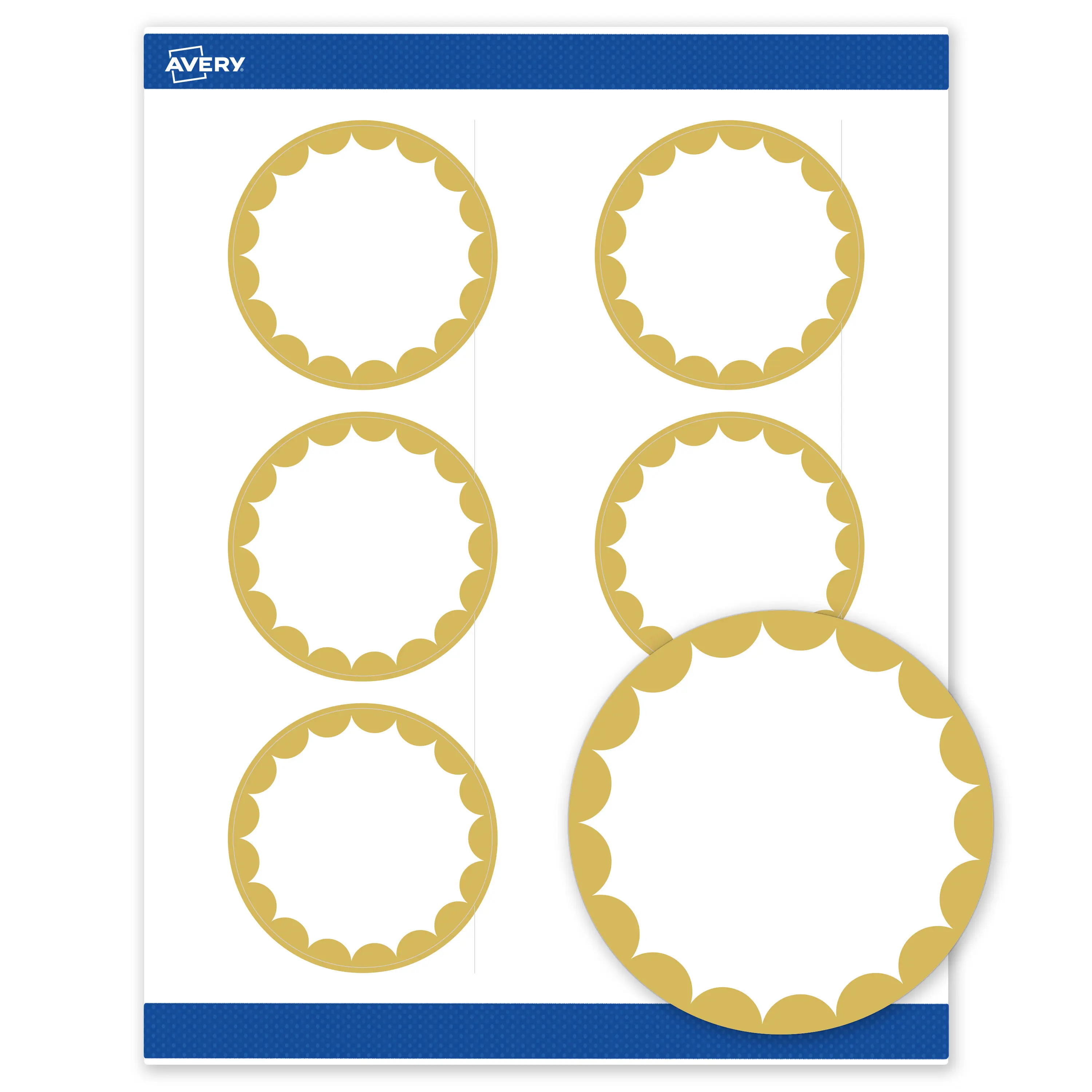 Avery Printable Round Labels, Gold Edge Dots, 3" Diameter, Matte White Round Labels, Permanent, Laser/Inkjet, 60ct, Great for Product Labels