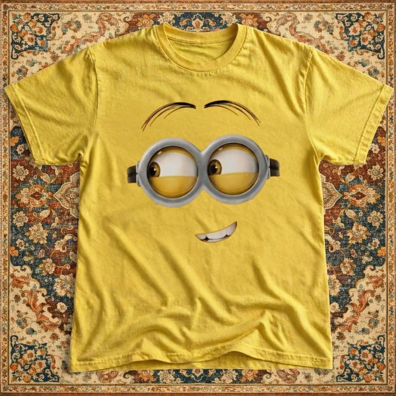 Minion Face T-shirt | Vintage Minion Goggles Smirk Big Face Graphic Tee, Retro Despicable Me Shirt, Loose Fit Top
