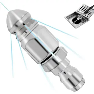1 count Sewer Jetter Kit for  Washer, Sewer Cleaning Tool High- Nozzle for  Washer,1 Front Jet And 6 Rear Jets  Washer Nozzle with 1/4" Quick Connector, 5000psi