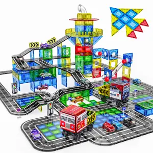 Magnetic Tiles Road Set 150PCS with Marble Run Preschool Magnet Tiles & Cars STEM Educational Building Toys for Kids Boys Girls
