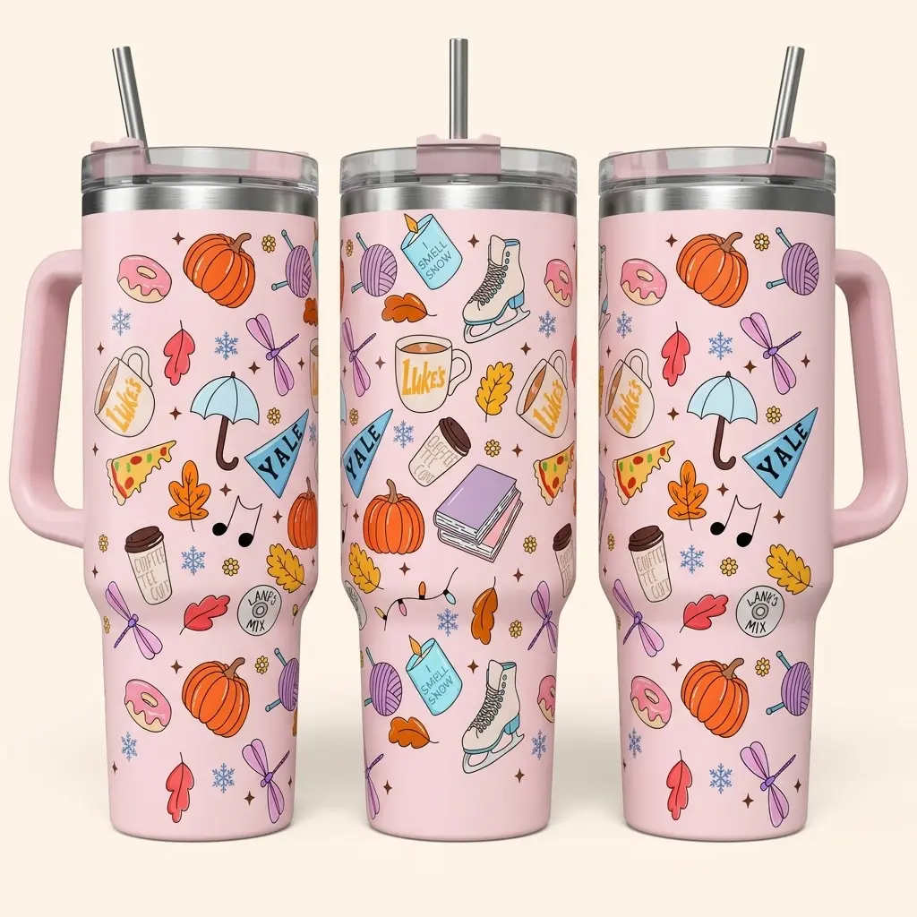 Gilmore Girls 40oz Stainless Steel Tumbler, Double Wall Insulated Travel Mug with Handle & Straw, Stars Hollow Coffee Cup, Luke's Diner Inspired Tumbler, Vacuum Insulated Travel Cup, Gift for Coffee Lovers