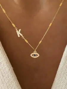 Women's Elegant Zirconia Eye Initial Pendant Daily Wear Necklace, Stainless Steel Chain, Fashion Jewelry for All Seasons, Letter Necklaces