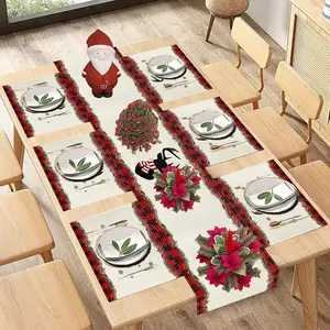 Christmas Table Runner Set, Winter Snowflake & Tree Deer Design, Kitchen Dining Decor, Party Side Table Decoration