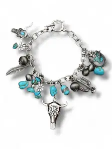 Ranchin' Life Charm Style Fashion Bracelet Durable Metal Coating One Size Fits Most Country Life Inspired Unisex Accessory with Turquoise Accents