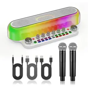 Karaoke Machine with 2  Mics, Portable  PA Speaker with LED Lights, Voice Changer & Echo Effect, OTG Recording, AUX/USB Input for  KTV, Indoor/Outdoor