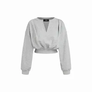 Cider V-neck Elastic Waist Cropped Sweatshirt