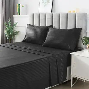 Lux Decor 4 Pc Stripe Pattern Sheet Set- Premium Quality Brushed Microfiber Upto 16" Deep Pocket Sheet & Pillowcases- Soft Fabric and Fade Resistant - All-Season Bed Sheet