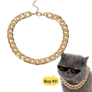 Shiny Gold Chain Pet Collar – UV Plated, Cool & Dope Style for Bulldogs, Cats & Small/Medium Dogs, Fashion Statement, Not Real Gold, Cool Necklace