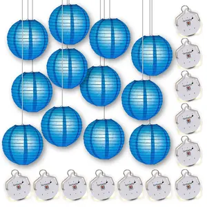 MoonBright  Turquoise Paper Lanterns with Budget Friendly OmniDisk LED Lights (12-PACK Combo Kit)