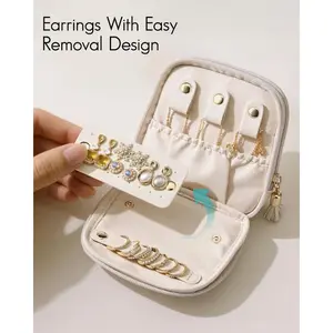 Portable travel jewelry case, small PU leather jewelry organizer box, mini storage bag for rings, earrings, necklaces, and bracelets for women, gifts for girls, vacation essentials