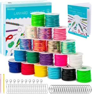 20 Rolls 1200ft Lanyard String Gimp String Plastic Lacing Cord Boondoggle Strings Kit with 52Pcs Keychain Accessories & Instruction Box for Keychain Crafts and Bracelet