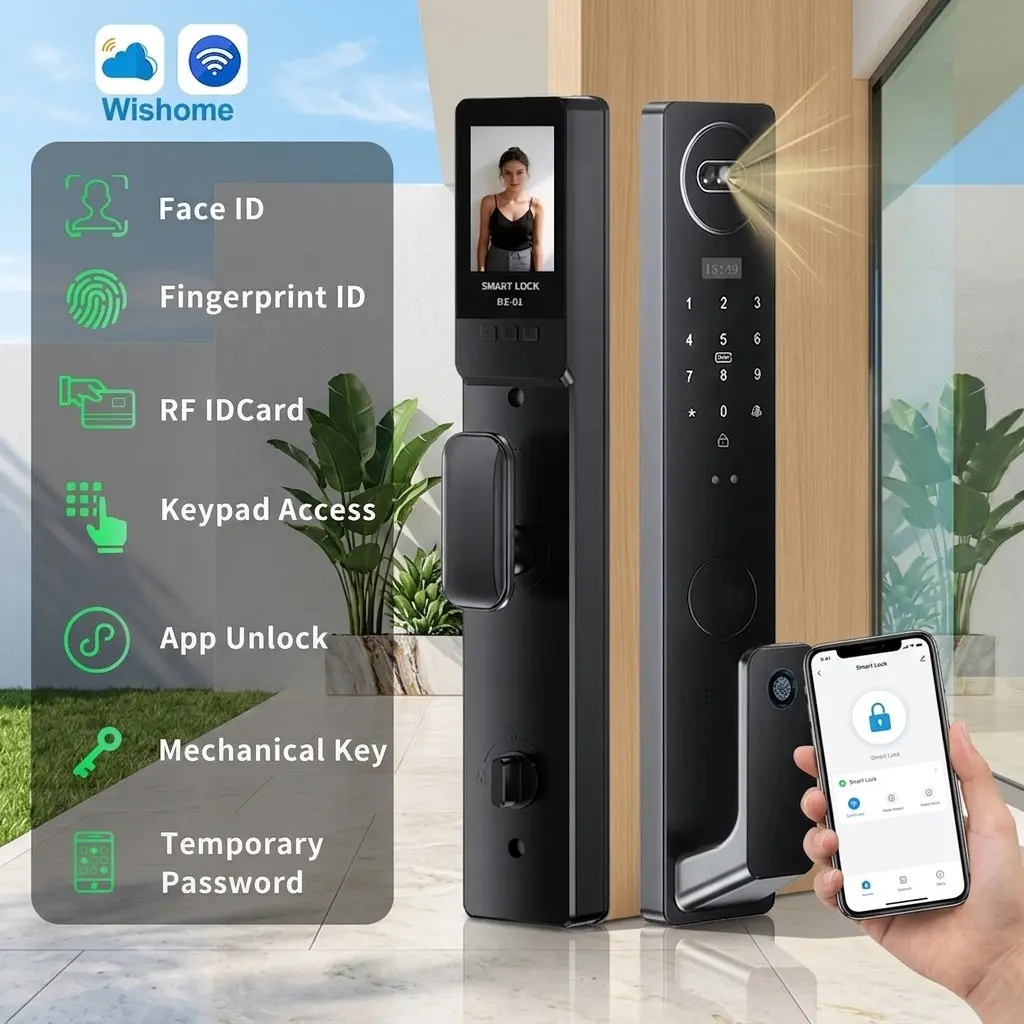 Anti-Prying 6068 Mortise Security Lock with Palm and Face ID, Heavy Duty Biometric Smart Lock, Work with Wishome