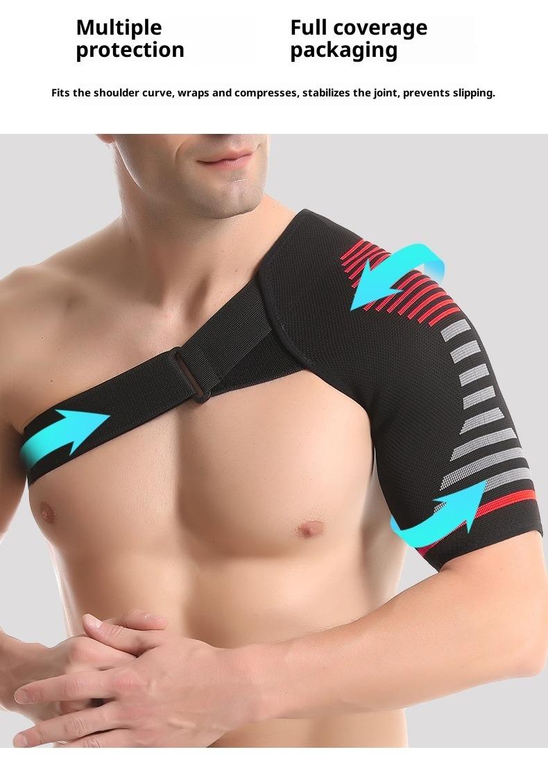 Breathable Compression Shoulder Brace for Men & Women -Adjustable Shoulder Support Belt with Ergonomic Design, Moisture-Wicking Fabric & Red Accent Stripes - Ideal for Gym, Heavy Lifting, Home Office & Sports Injury Recovery, Gym Essential