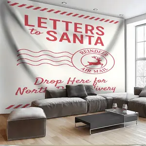 Large Letters to Santa Photo Backdrop with Reindeer Mail Postmarks, North Pole Theme Banner for Christmas Wedding Birthday Party, Durable Fabric Decoration