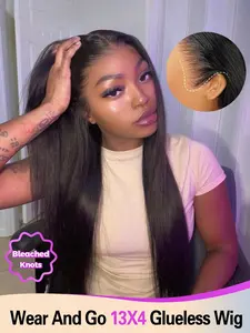 Wear And Go Glueless Wigs with Elastic Drawstring Straight 13x4 HD Lace Front Human Hair Wigs For Women Brazilian Pre Cut Lace Wig