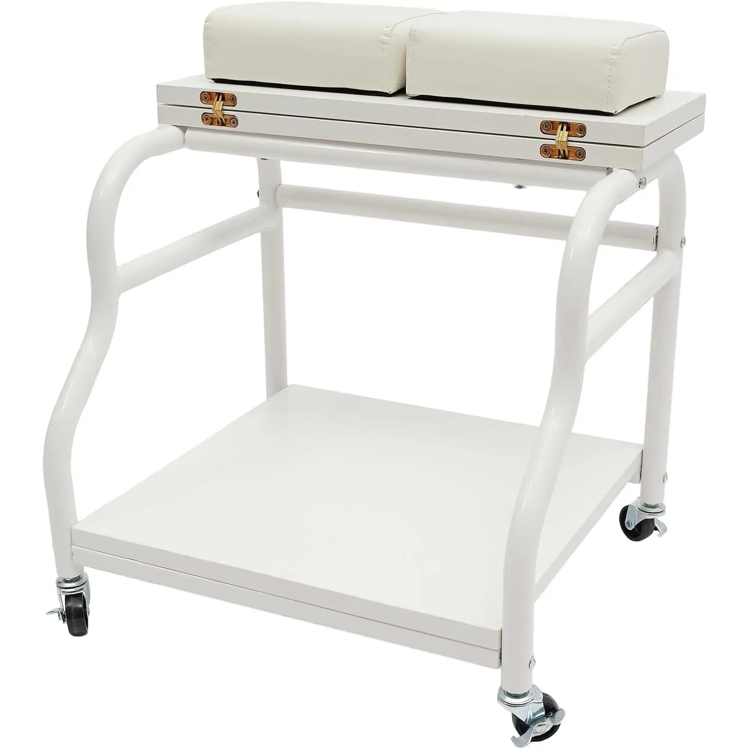 Pedicure Cart Portable Esthetician Trolley Cart for Manicure Beauty Salon Nail Foot Bath Spa Foot Rest PU Cushion Funiture Massage Table Salon Supply with Wheels (White)