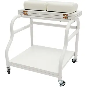 Pedicure Cart Portable Esthetician Trolley Cart for Manicure Beauty Salon Nail Foot Bath Spa Foot Rest PU Cushion Funiture Massage Table Salon Supply with Wheels (White)
