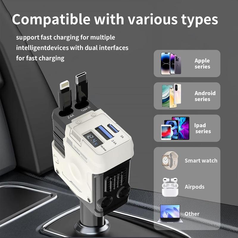 【New Airfreshener Starlight In Car Roof】5 in 1 Car Charger, Car Air Freshener with High Speed USB C Adapter with Lightning Cable & Charge Port for iPhone & Android Phone, Retractable Car Charger, Comes with 3 Bottles of Fragrance, Car Accessories