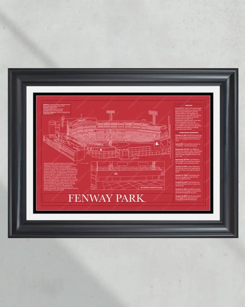 [Unframed] Boston Red Sox Fenway Park Stadium Ballpark Blueprint Baseball Wall Art