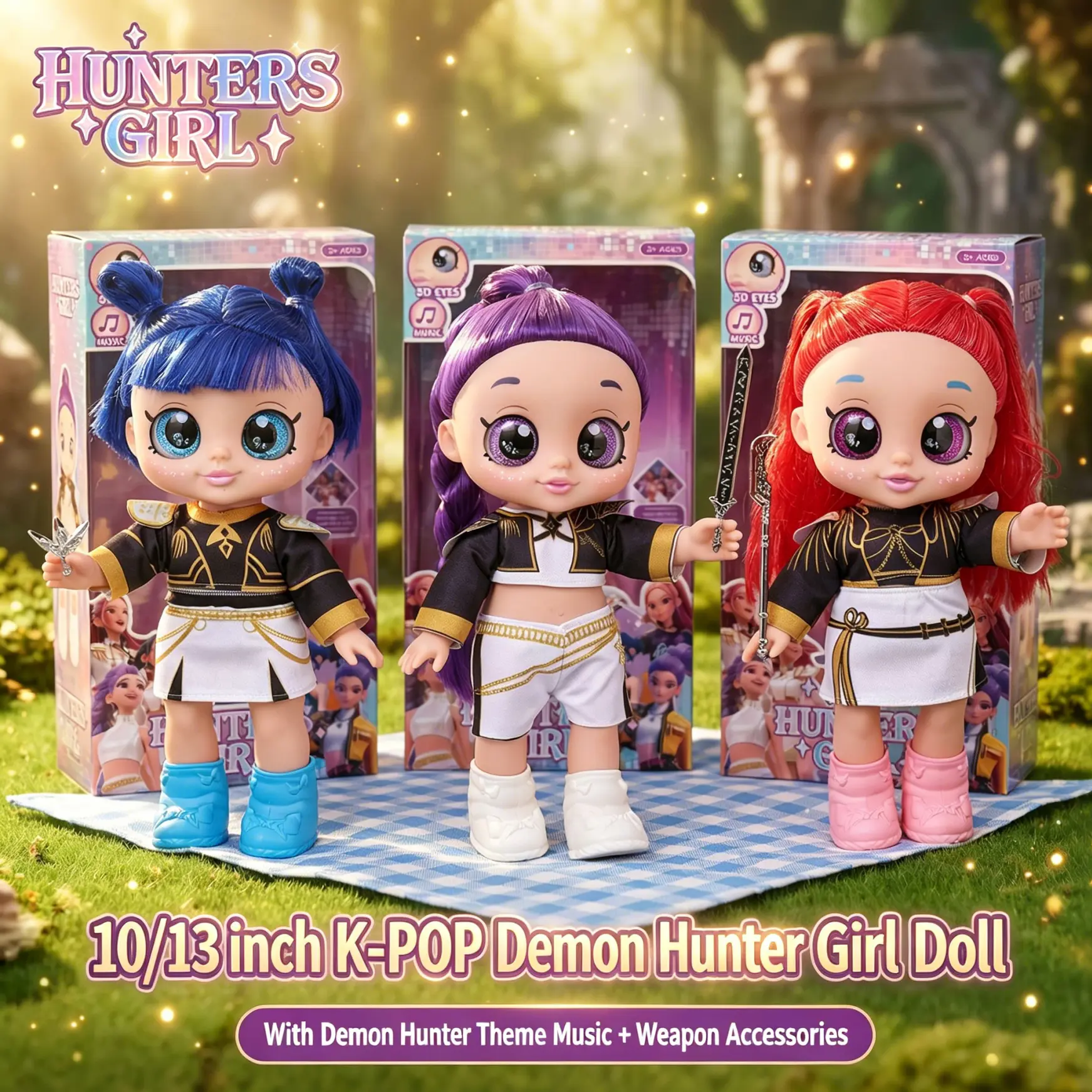 10/13-Inch Kpop Anime Doll , Jointed Action Figure, Music-Playing Feature, Gold Limited Edition, Perfect Gift for Girls' Birthdays & Festivals