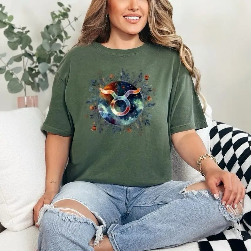 Taurus T-Shirt Comfort Colors Summer Everyday Style Shirtsleeve love casual comfortable super soft relaxed fit unisex Sizing womenswear Streetwear  vintage Crewneck Printed Loose Graphic Floral Zodiac Sign, Astrology, birth sign, celestial, horoscope