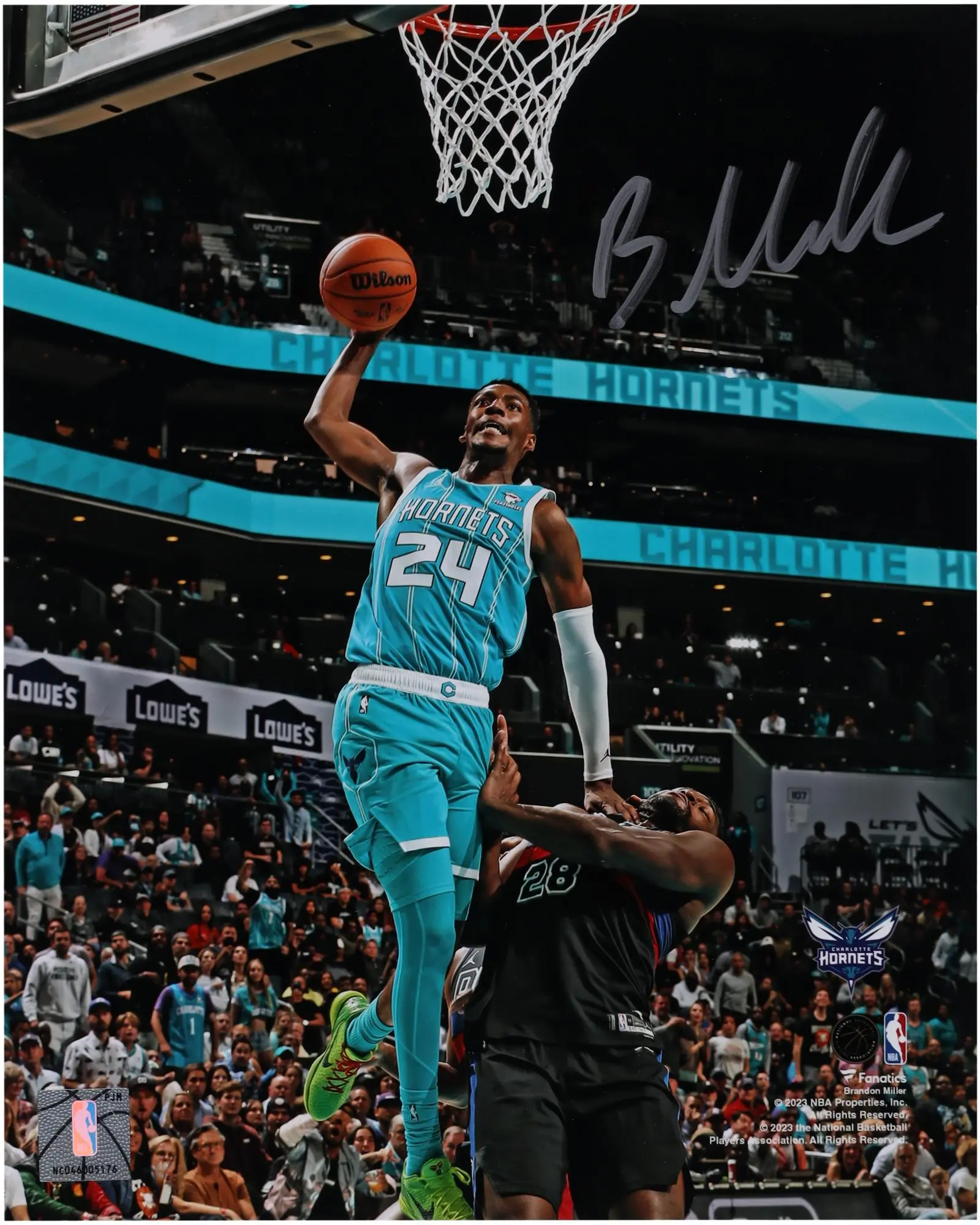 Brandon Miller Charlotte Hornets Autographed 8" x 10" Dunk In Teal Photograph - Fanatics Authentic Certified
