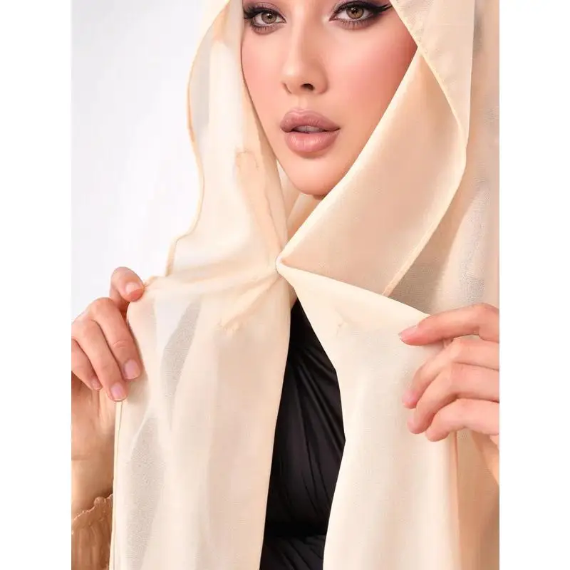 Women Chiffon Hijab Scarf with Magnetic Buckle Chiffon Hijab Shawl Sew Same Color Tie Back Undercaps Muslim Instant Hijab Turban
