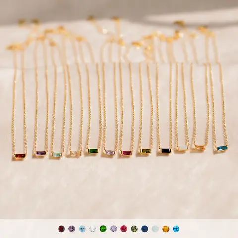 Emery Birthstone Necklace by Caitlyn Minimalist - Dainty Baguette Charm Necklace in Gold & Silver - Personalized Gemstone Jewelry - Christmas Gifts for Women