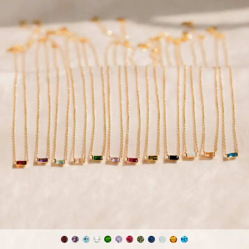Emery Birthstone Necklace by Caitlyn Minimalist - Dainty Baguette Charm Necklace in Gold & Silver - Personalized Gemstone Jewelry - Christmas Gifts for Women