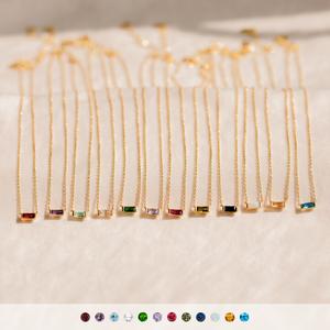 Emery Birthstone Necklace by Caitlyn Minimalist - Dainty Baguette Charm Necklace in Gold & Silver - Gemstone Jewelry - Personalized Graduation Gift for Her