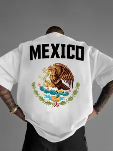 "MEXICO" Mexican National Emblem Printed T-Shirt, 2026 American Streetwear Oversized Tee, Man, Multi-Color Options, Ideal for Daily Wear, Cultural Events, Edgy Outings, A Standout Piece to Show Mexican Identity.