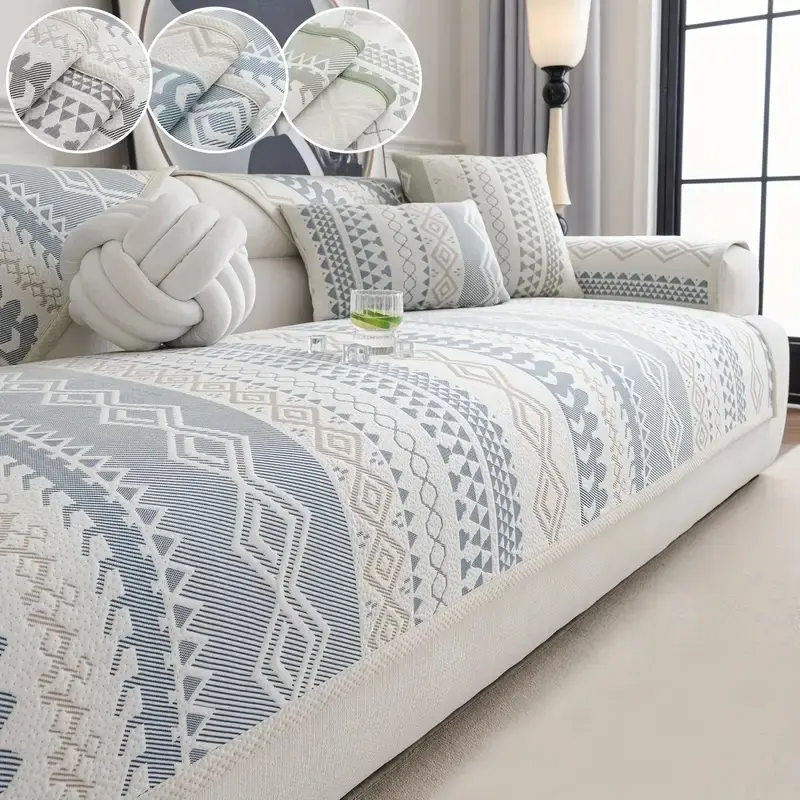 Bohemian Style Sofa Cushion, Cool Anti-Slip Pet-Friendly Washable Blue Geometric Pattern, Fits 1-4 Seater Sofas, Home Decor Gift, Non Slip Cushion