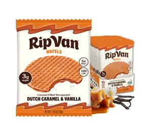 Rip Van Wafels Dutch Caramel & Vanilla Stroopwafels, Healthy Snacks, Non-GMO, Low Calorie, Low Sugar (3g), Office Snacks, Keto Friendly, 12 Count