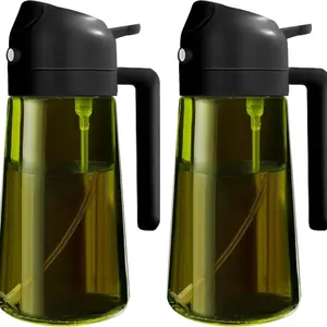 2 Count 2 in 1 Oil Sprayer for Cooking 16oz/470ml Light-Blocking Dark , Olive Oil Dispenser Bottle for Kitchen, Premium Dark Green Glass Oil Bottle, Food-Grade Oil Mister for Air Fryer, BBQ