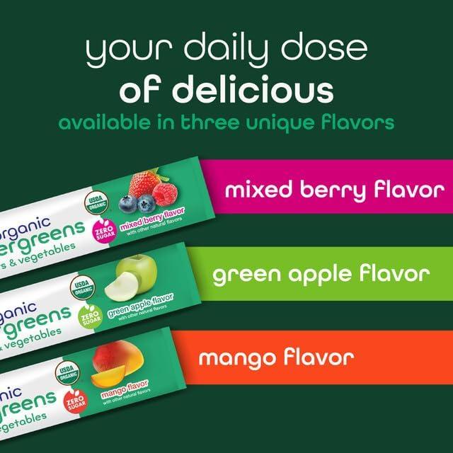 Zena Nutrition Organic Supergreens 30 Stick Packs 70+ Superfoods 3g Fiber Zero Sugar Antioxidants Prebiotics Probiotics Digestive Enzymes Mushrooms USDA Organic Gluten-Free Vegan Non-GMO Dietary Supplement - Healthcare