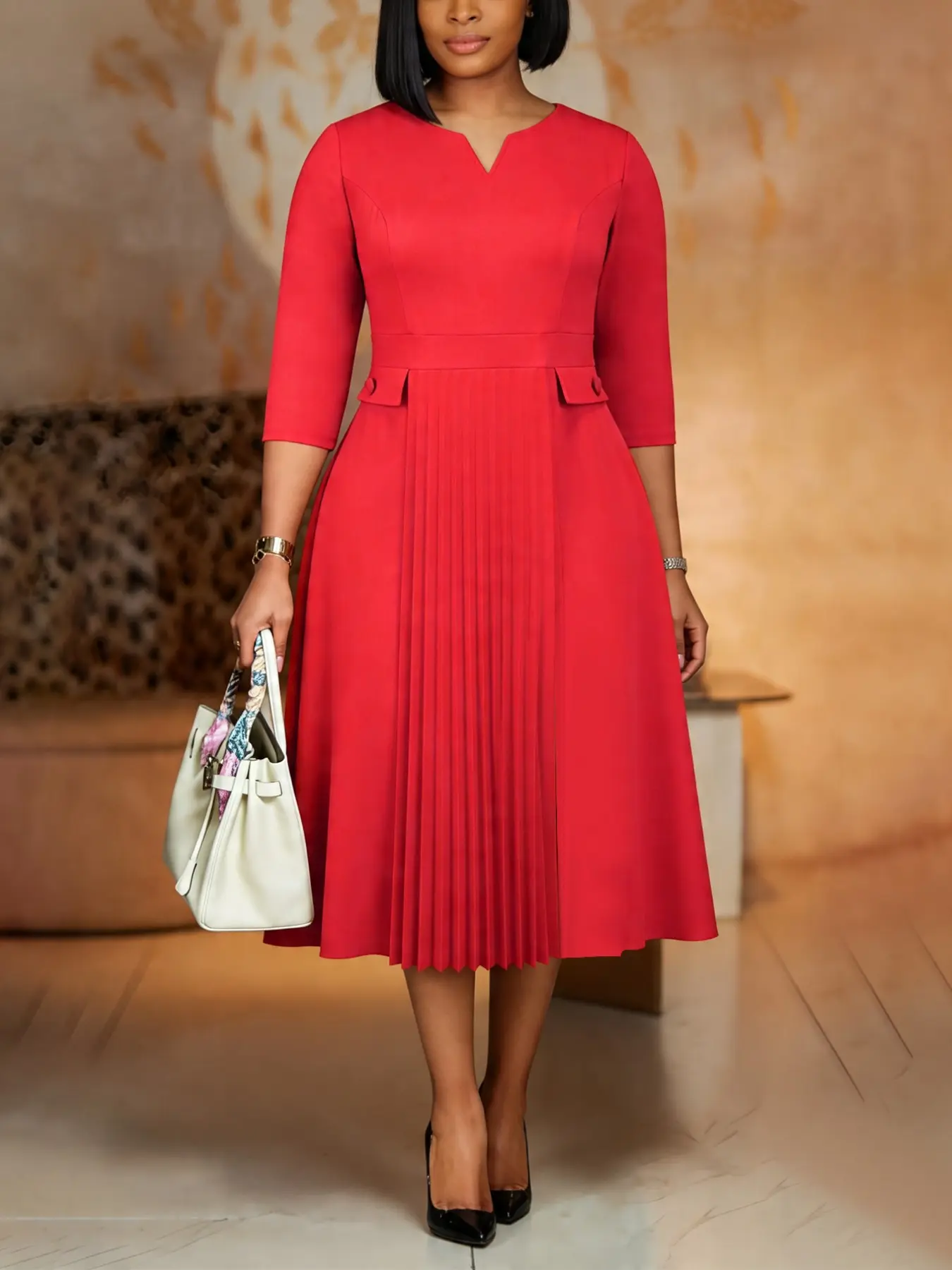 Women Elegant Chic Church Dresses Plisse A Line Modest Classy Pleated 3/4 Sleeves African Office Ladies Workwear Formal Wear Party Gowns Autumn New - TikTok Shop Women Elegant Chic Church Dresses Plisse A Line Modest Classy Pleated 3/4 Sleeves African Office Ladies Workwear Formal Wear Party Gowns Autumn New - TikTok Shop