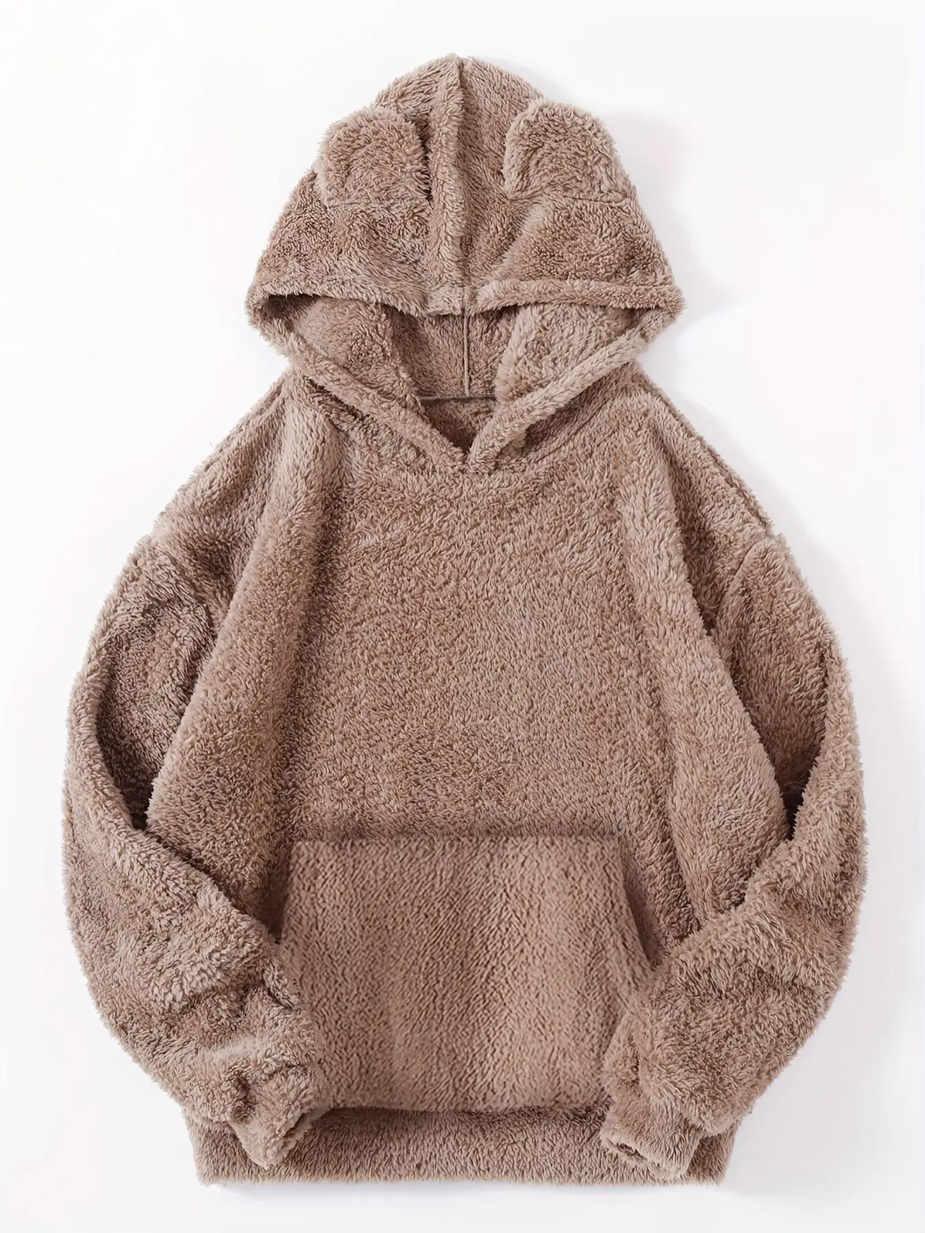 Women's Minimalist Basic Longsleeves Plush Hoodie for Spring, Lady Mufti Clothes, Cute Comfortable Long Sleeve Hooded Pullover, Comfort Trendy Fuzzy H