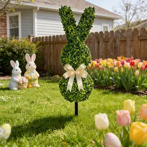 Artificial Easter Bunny Shaped Plastic Pruned Tree, Cute Rabbit Top Plant, Boxed Potted Plant for Home Garden Decor, Festive Decoration, Artificial Plants, Artificial Trees Outdoor