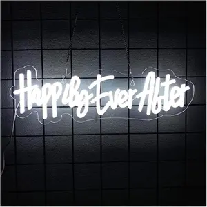 "HAPPY EVER AFTER" neon sign, usb powered dimmable LED light, suitable for home wall decoration, birthday, wedding decoration, room living room interior decoration, create atmosphere, fashion, birthday gift