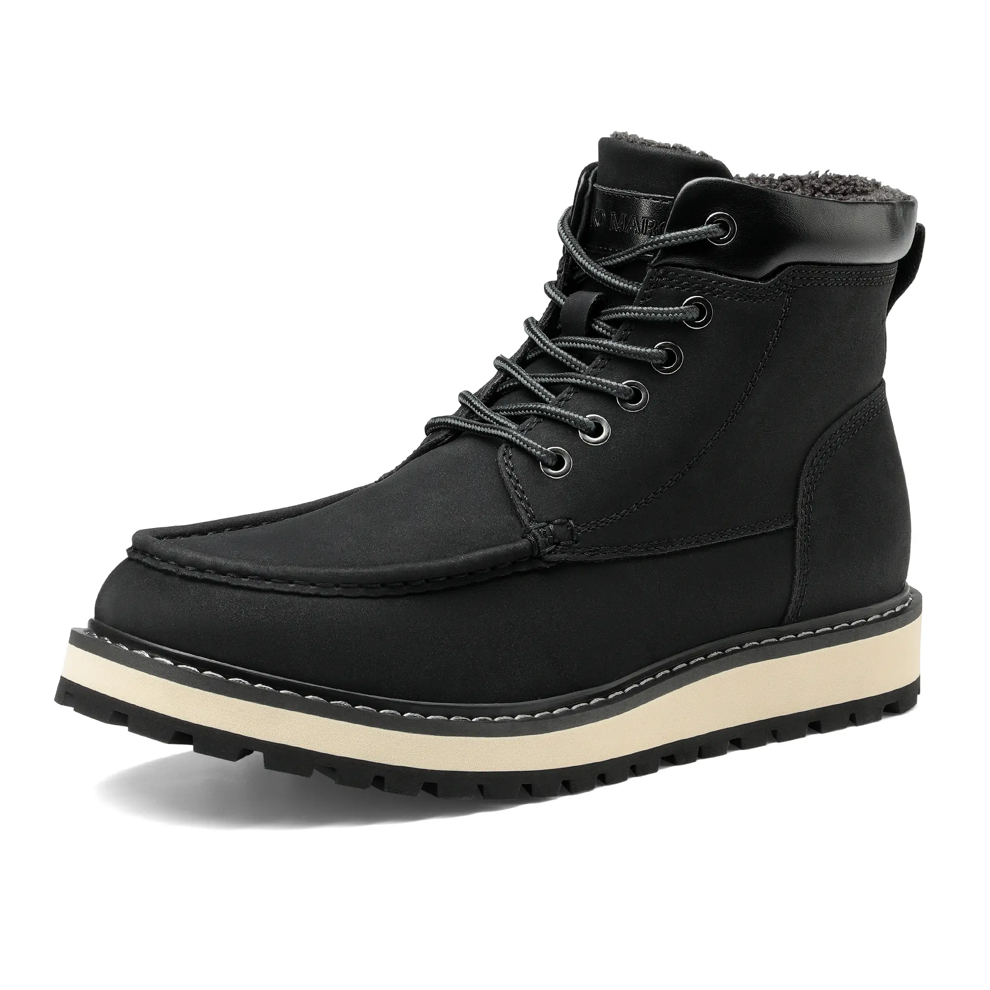 BRUNO MARC Men's Casual Leather Moc Toe Ankle Boots, Lightweight Insulated Winter Footwear with Warm Faux Fur Lining and Powerful Traction