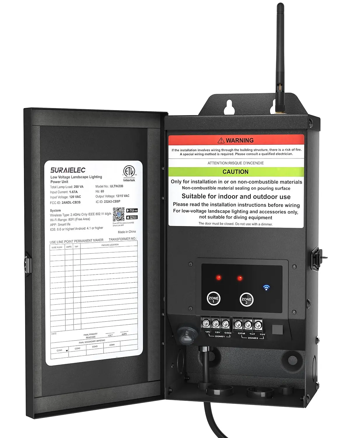 Suraielec | 300W Wi-Fi Low Voltage Landscape Transformer, 2 Zone, ETL Listed | Work with Alexa & Google Assistant,120V to 12V 15V AC, 2.4GHz Smart Landscape Lighting Transformer