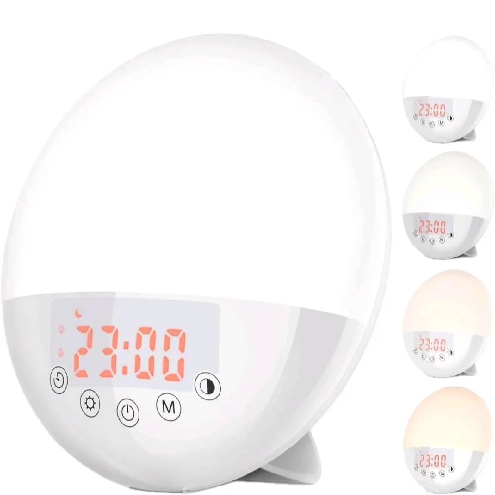 Ricial: Wake Up Light, 10000 Lux UV Free Sun lamp Sunrise Alarm Clock, Dimmable 5 Brightness & 4 Color Temperatures & Timer, Dual Alarms & Snooze, Sleep Aid with 10 Natural Sounds