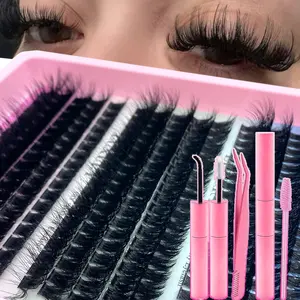 Mikiwi Mink Lash Clusters Eyelash Extensions Kit, 60D/80D/100D Thick Spiky Fluffy D-Curly 10-18mm Individuals, Mega Wispy Dark Fairy Lashes for DIY Makeup