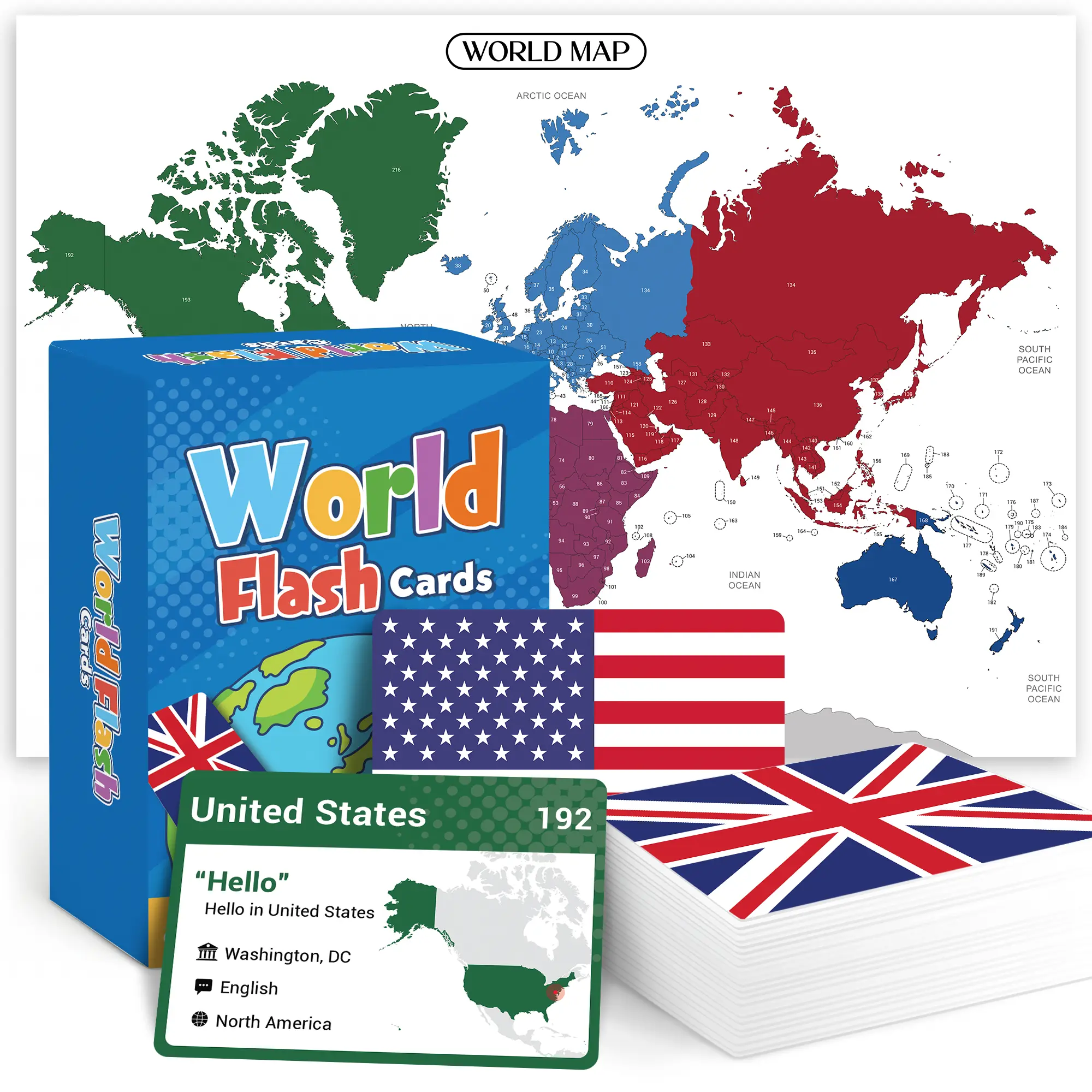 World Flags Flashcards, 245 Countries Flags & World Map, Fun Geography Game For Classrooms & Homeschool, Educational Flashcards For Learning Flags, Capitals, Continents & Languages, Gift For Son & Daughter