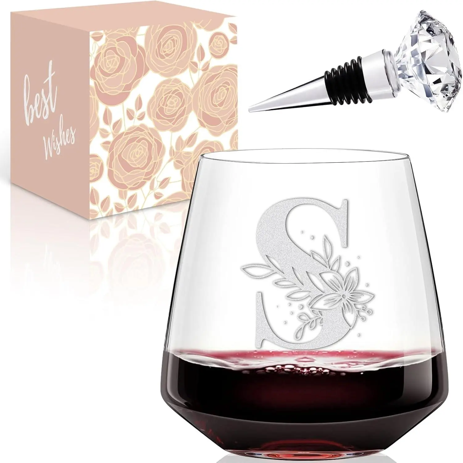 Personalized  Glass for Women - Custom Etched A-Z Initial, Dishwasher Safe | Birthday  for Her, Mom, Sister,  Friend | Monogram  Lover Gifts for Women,Bridesmaid, Graduate(S)